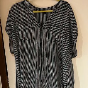Torrid: Black Ink Stripe Georgette Dolman Sleeve Blouse